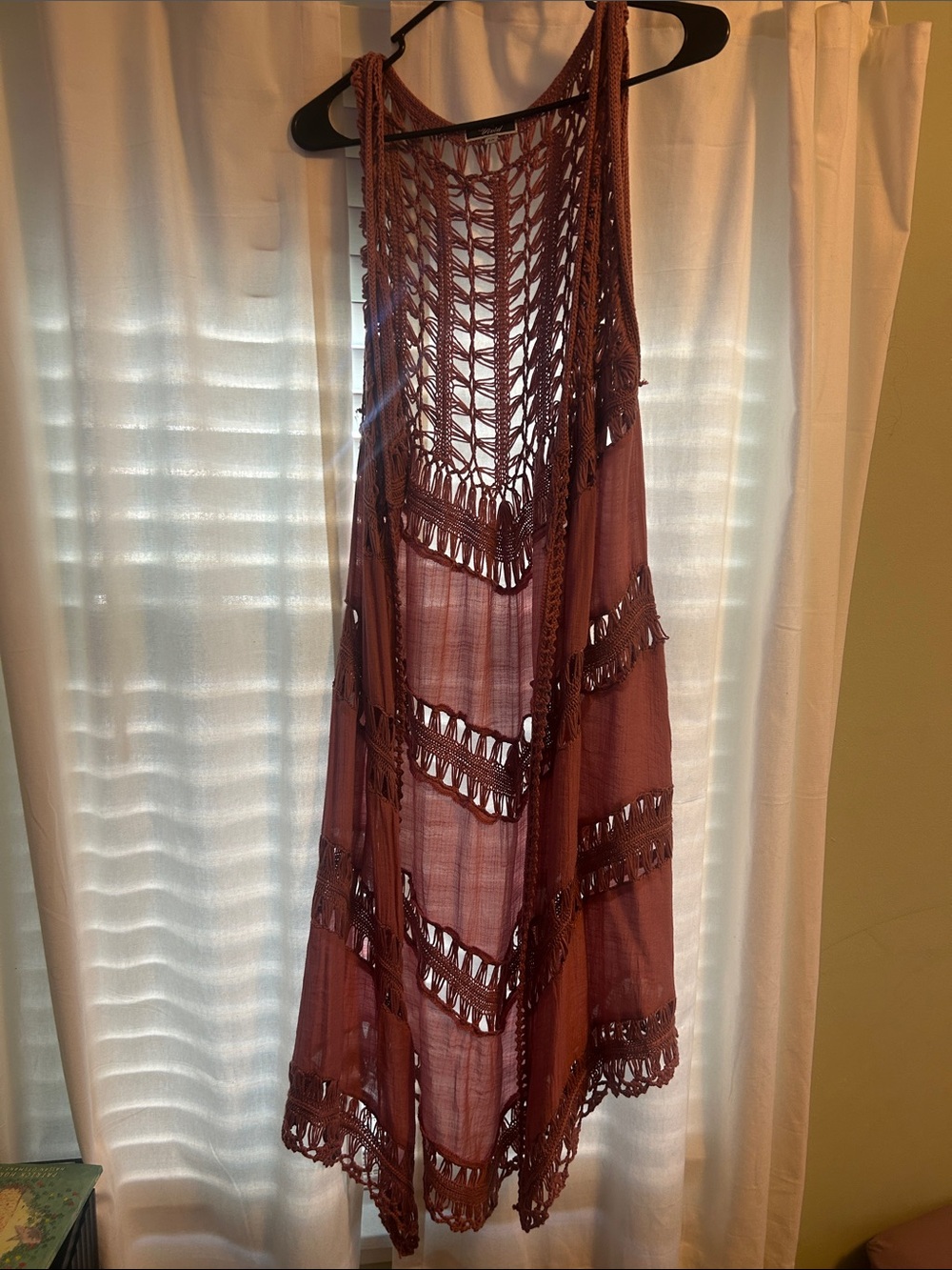 Boho Crochet Panel Sleeveless Open Vest